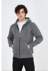 Tam Fermuarlı Kapşonlu  SweatShirt - Füme -