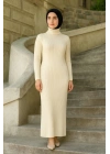 Tesettür Triko Elbise  - Beyaz -