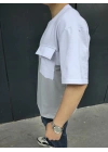 Torba Cep Detaylı Parçalı T-Shirt - Gri -