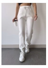 Üç İplik Basic Lastikli Eşofman Pantolon - Beyaz
