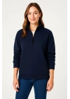 Üç İplik Dık Yaka Yarım Fermuarlı SweatShirt - Lacivert
