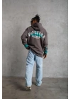 Üç İplik İçi Pamuklu Alev Baskılı Kapüşonlu Sweatshirt - Gri