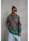 Üç İplik İçi Pamuklu Alev Baskılı Kapüşonlu Sweatshirt - Gri