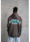 Üç İplik İçi Pamuklu Alev Baskılı Kapüşonlu Sweatshirt - Gri
