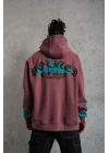 Üç İplik içi Pamuklu Alev Baskılı Kapüşonlu Sweatshirt - Gül Kurusu