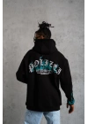 Üç İplik İçi Pamuklu Alev Baskılı Kapüşonlu Sweatshirt - Siyah