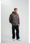 Üç İplik Kapşonlu Dijital Patchli SweatShirt - Füme -