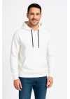 Üç İplik Kapüşonlu Kanguru Cepli SweatShirt hoodie - Beyaz -