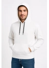 Üç İplik Kapüşonlu Kanguru Cepli SweatShirt hoodie - Beyaz -