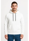 Üç İplik Kapüşonlu Kanguru Cepli SweatShirt hoodie - Beyaz -