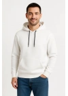 Üç İplik Kapüşonlu Kanguru Cepli SweatShirt hoodie - Beyaz -