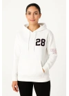 Üç İplik Kapüşonlu Ön ve Arka Baskılı SweatShirt hoodie - Beyaz -