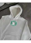 Üç İplik Penye Uzun Kol Kapüşonlu SweatShirt - Beyaz -