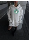 Üç İplik Penye Uzun Kol Kapüşonlu SweatShirt - Beyaz -