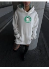 Üç İplik Penye Uzun Kol Kapüşonlu SweatShirt - Beyaz -