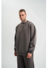 Uzun Kol Bisiklet Yaka Basic SweatShirt - Füme -