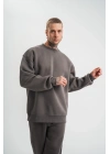 Uzun Kol Bisiklet Yaka Basic SweatShirt - Füme -