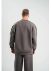 Uzun Kol Bisiklet Yaka Basic SweatShirt - Füme -