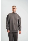 Uzun Kol Bisiklet Yaka Basic SweatShirt - Füme -
