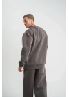 Uzun Kol Bisiklet Yaka Basic SweatShirt - Füme -