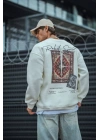 Uzun Kol Bisiklet Yaka Baskılı SweatShirt - Beyaz -