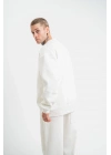 Uzun Kol Bisiklet Yaka Yıkamalı SweatShirt - Beyaz -
