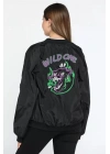 Wild One Baskılı Bomber Mont- Siyah -