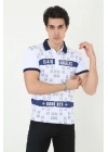 Yakalı Slim Fit Baskılı T-Shirt - Beyaz -