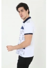 Yakalı Slim Fit Baskılı T-Shirt - Beyaz -