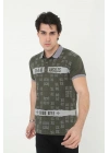 Yakalı Slim Fit Baskılı T-Shirt - Haki -