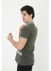 Yakalı Slim Fit Baskılı T-Shirt - Haki -