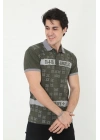 Yakalı Slim Fit Baskılı T-Shirt - Haki -