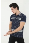 Yakalı Slim Fit Baskılı T-Shirt - Lacivert -