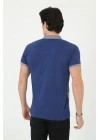 Yakalı Slim Fit Baskılı T-Shirt - Mavi -
