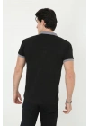 Yakalı Slim Fit Baskılı T-Shirt - Siyah -