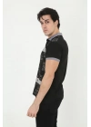Yakalı Slim Fit Baskılı T-Shirt - Siyah -