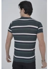 Yakalı Slim Fit Dokuma Çizgili T-Shirt - Haki -
