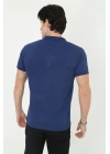 Yakalı Slim Fit Pike Çizgili T-Shirt - Mavi -