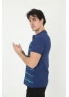 Yakalı Slim Fit Pike Çizgili T-Shirt - Mavi -