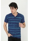 Yakalı Slim Fit Pike Çizgili T-Shirt - Mavi -