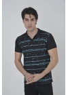 Yakalı Slim Fit Pike Çizgili T-Shirt - Siyah -