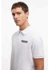 Yakası Düğmeli Yakalı Pike Baskılı T-Shirt - Beyaz