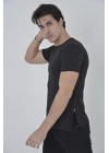 Yandan Fermuarli Slim fit T-shirt - Siyah -