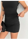 Yarım Bogazlı Kolsuz Mini Boy Elbise - Siyah -