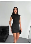 Yarım Bogazlı Kolsuz Mini Boy Elbise - Siyah -