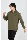 Yarım Fermuarlı Baskılı Sweat - Yeşil -