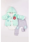 Yıldız Nakışlı Kapişonlu Kız Bebek Takımı