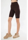 Yüksek Bel Biker Sporcu Şort - Kahve