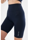 Yüksek Bel Fitilli Biker Baskılı Şort - Lacivert