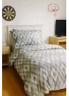 Zigzag Desenli Gri Pamuklu Tek Kişilik Nevresim Takımı